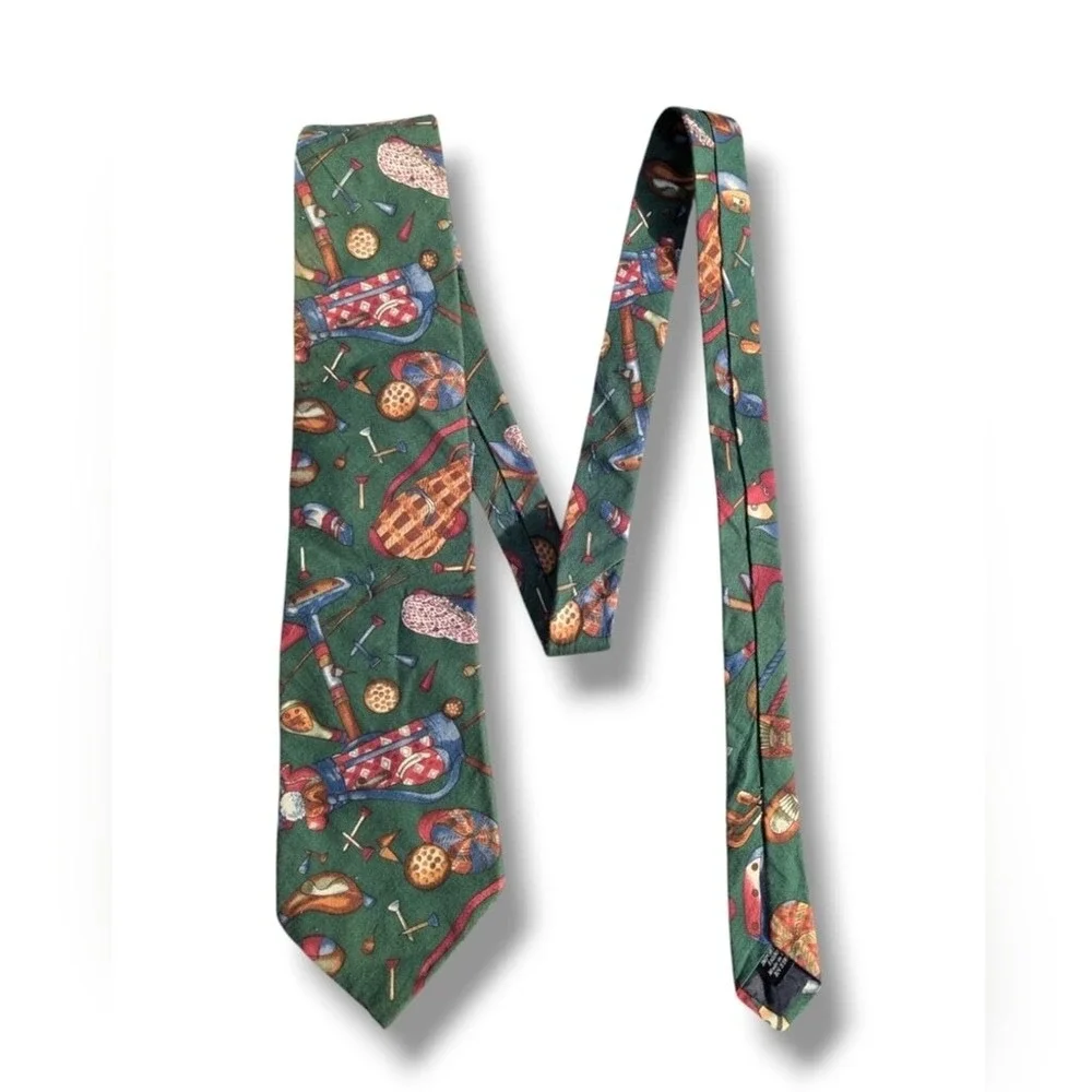 Mens Green Golf Tie Clubs‎ Bags Tees Necktie USA